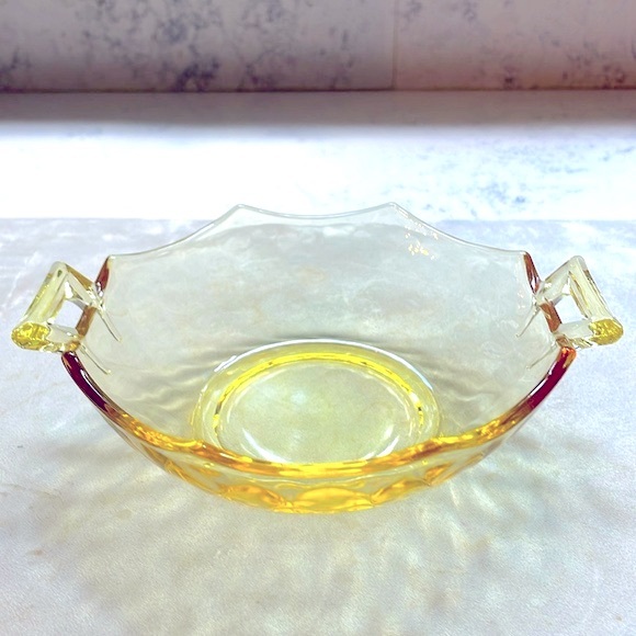 Vintage Sahara Yellow Bowl Heisey Glass Co. Yeoman Optic Double Handled Pristine - Picture 8 of 8